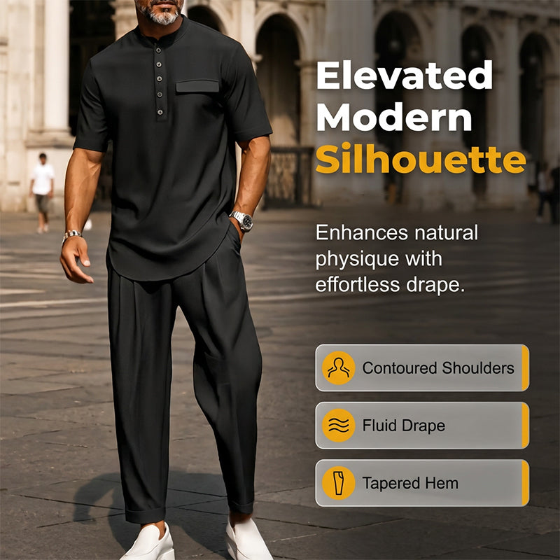 Ensemble 2 pièces homme décontracté moderne à col mao