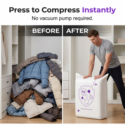 🧺📦 PROMO FLASH 50% ! Sacs de Rangement Sous Vide pour Maison – Compression par Pression, Technologie Ions d'Argent Antibactérienne, 2 Tailles, Gain de Place Maximal ✨