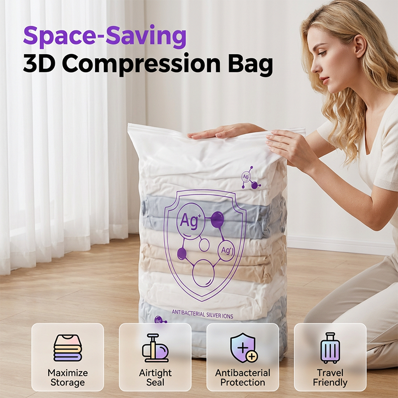 🧺📦 PROMO FLASH 50% ! Sacs de Rangement Sous Vide pour Maison – Compression par Pression, Technologie Ions d'Argent Antibactérienne, 2 Tailles, Gain de Place Maximal ✨