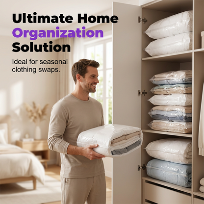 🧺📦 PROMO FLASH 50% ! Sacs de Rangement Sous Vide pour Maison – Compression par Pression, Technologie Ions d'Argent Antibactérienne, 2 Tailles, Gain de Place Maximal ✨