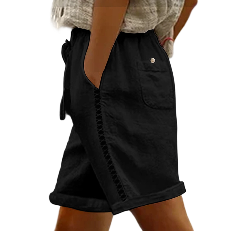 Short Femme Décontracté à Cordon de Serrage et Dentelle