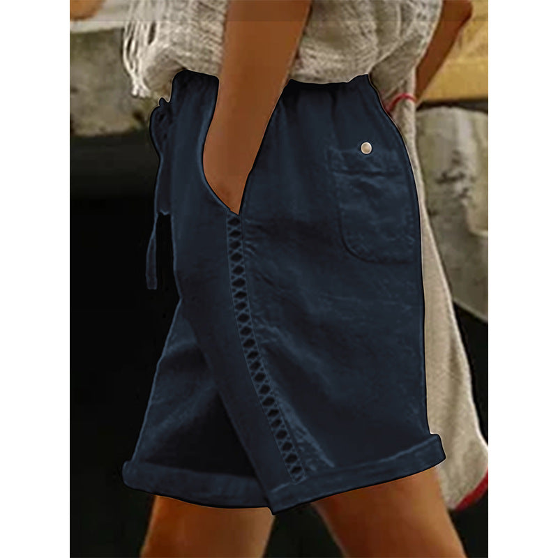 Short Femme Décontracté à Cordon de Serrage et Dentelle