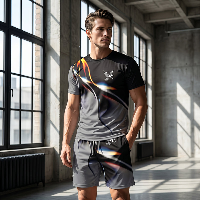 👕 50% DE RÉDUCTION 🩳 Ensemble T-shirt et short à imprimé abstrait pour homme – Léger, respirant & coupe décontractée – parfait pour l’été, le sport ou les journées décontractées – look moderne et unique 🎨