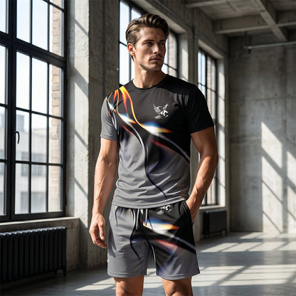 👕 50% DE RÉDUCTION 🩳 Ensemble T-shirt et short à imprimé abstrait pour homme – Léger, respirant & coupe décontractée – parfait pour l’été, le sport ou les journées décontractées – look moderne et unique 🎨