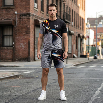 👕 50% DE RÉDUCTION 🩳 Ensemble T-shirt et short à imprimé abstrait pour homme – Léger, respirant & coupe décontractée – parfait pour l’été, le sport ou les journées décontractées – look moderne et unique 🎨