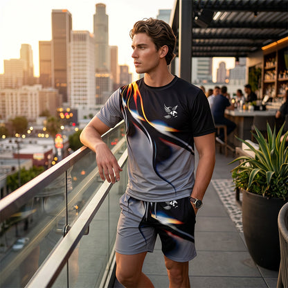 👕 50% DE RÉDUCTION 🩳 Ensemble T-shirt et short à imprimé abstrait pour homme – Léger, respirant & coupe décontractée – parfait pour l’été, le sport ou les journées décontractées – look moderne et unique 🎨