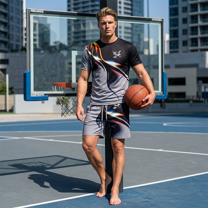 👕 50% DE RÉDUCTION 🩳 Ensemble T-shirt et short à imprimé abstrait pour homme – Léger, respirant & coupe décontractée – parfait pour l’été, le sport ou les journées décontractées – look moderne et unique 🎨