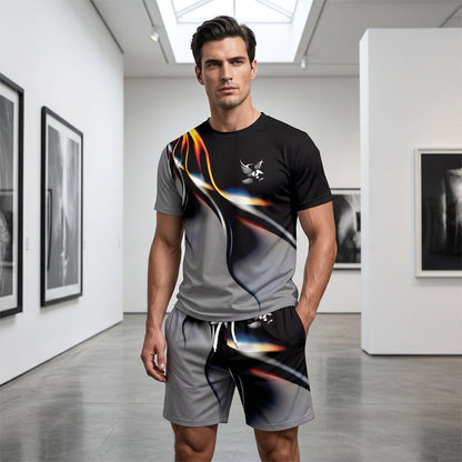 👕 50% DE RÉDUCTION 🩳 Ensemble T-shirt et short à imprimé abstrait pour homme – Léger, respirant & coupe décontractée – parfait pour l’été, le sport ou les journées décontractées – look moderne et unique 🎨