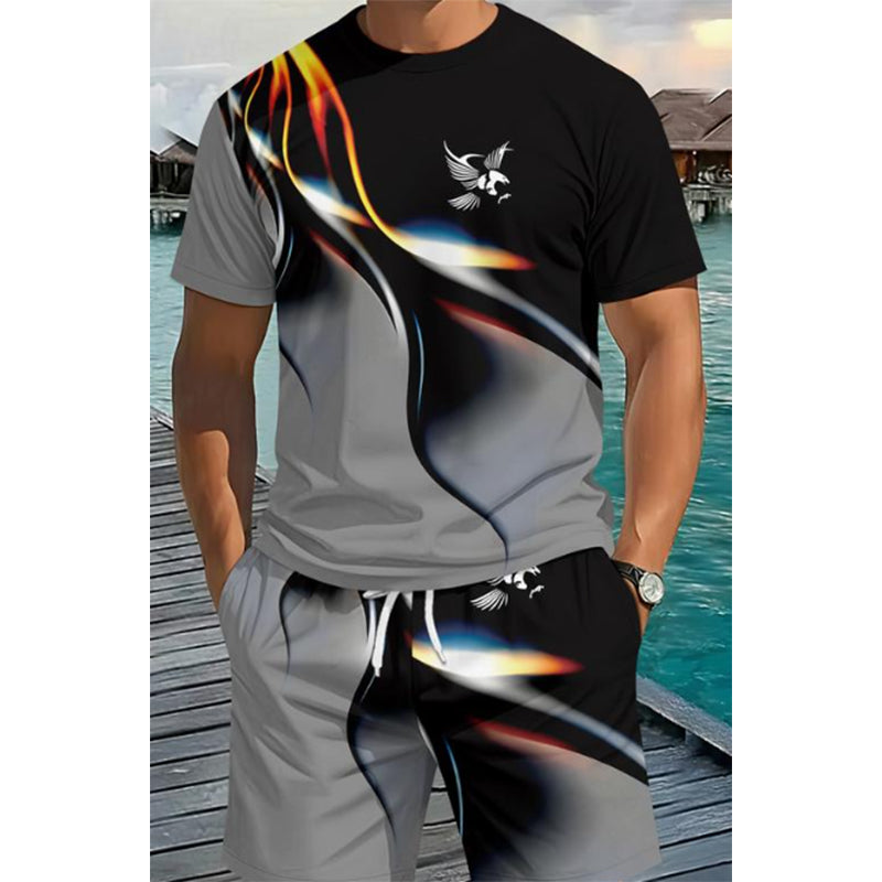 👕 50% DE RÉDUCTION 🩳 Ensemble T-shirt et short à imprimé abstrait pour homme – Léger, respirant & coupe décontractée – parfait pour l’été, le sport ou les journées décontractées – look moderne et unique 🎨