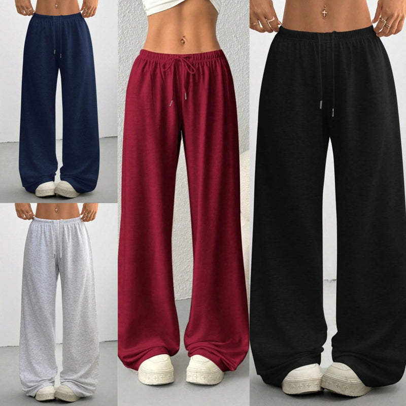 Pantalon de survêtement décontracté à jambes larges pour femme, avec cordon de serrage