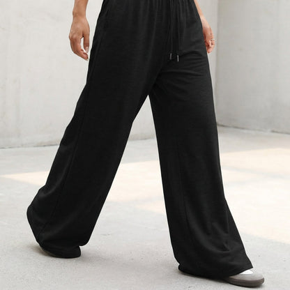 Pantalon de survêtement décontracté à jambes larges pour femme, avec cordon de serrage
