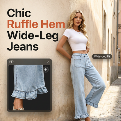 Jean à jambes larges et ourlet à volants pour femme
