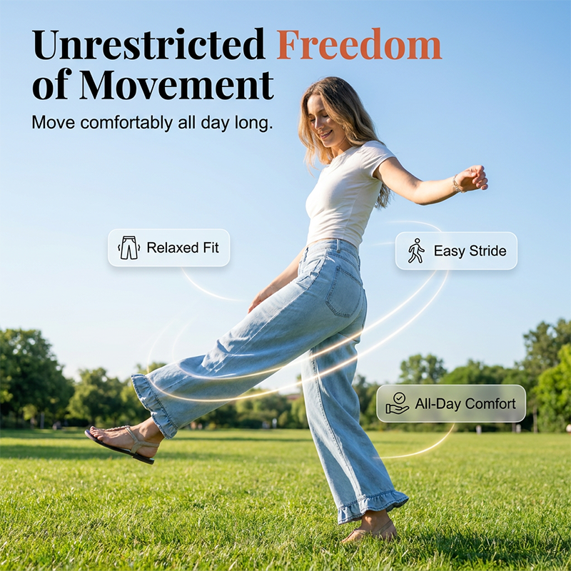 Jean à jambes larges et ourlet à volants pour femme