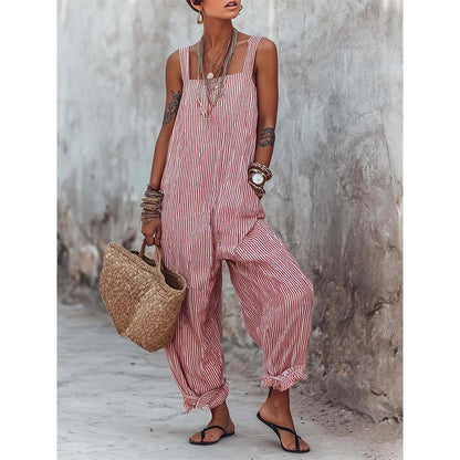 👗🌊 Offre à durée limitée : 50 % de réduction ! Combinaison pantalon rayée à fines bretelles pour femme ☀️
