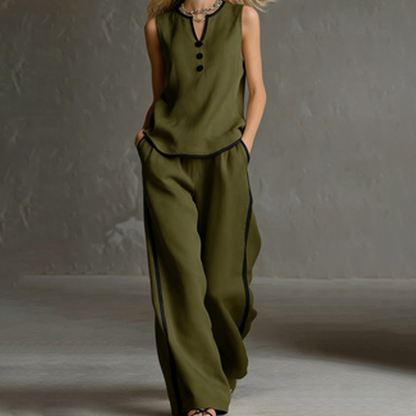 Ensemble pour femme : top sans manches à liseré contrasté et pantalon large