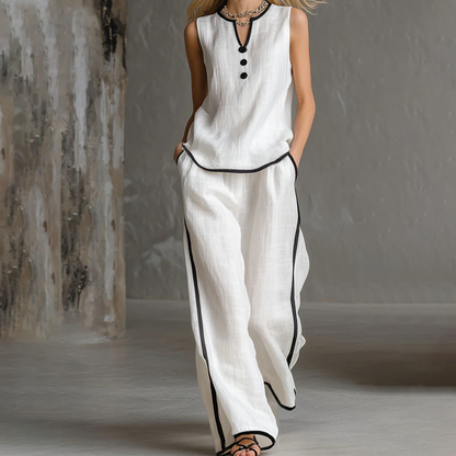 Ensemble pour femme : top sans manches à liseré contrasté et pantalon large
