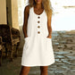 Robe sans manches en coton et lin à col rond, couleur unie, pour femme