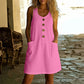 Robe sans manches en coton et lin à col rond, couleur unie, pour femme
