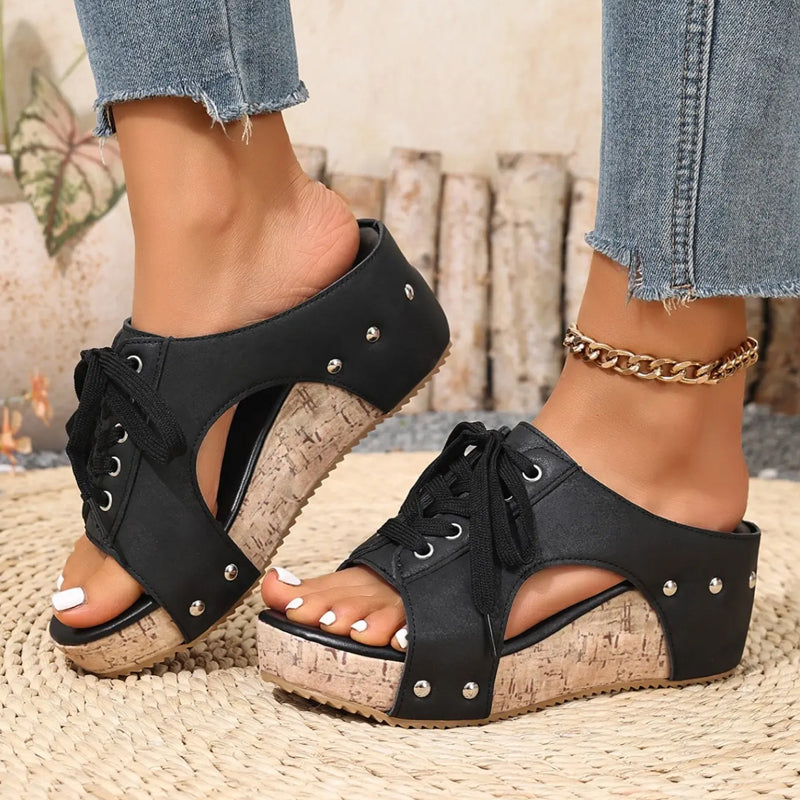 Sandales compensées à bout ouvert pour femme