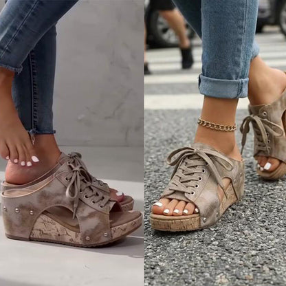 Sandales compensées à bout ouvert pour femme