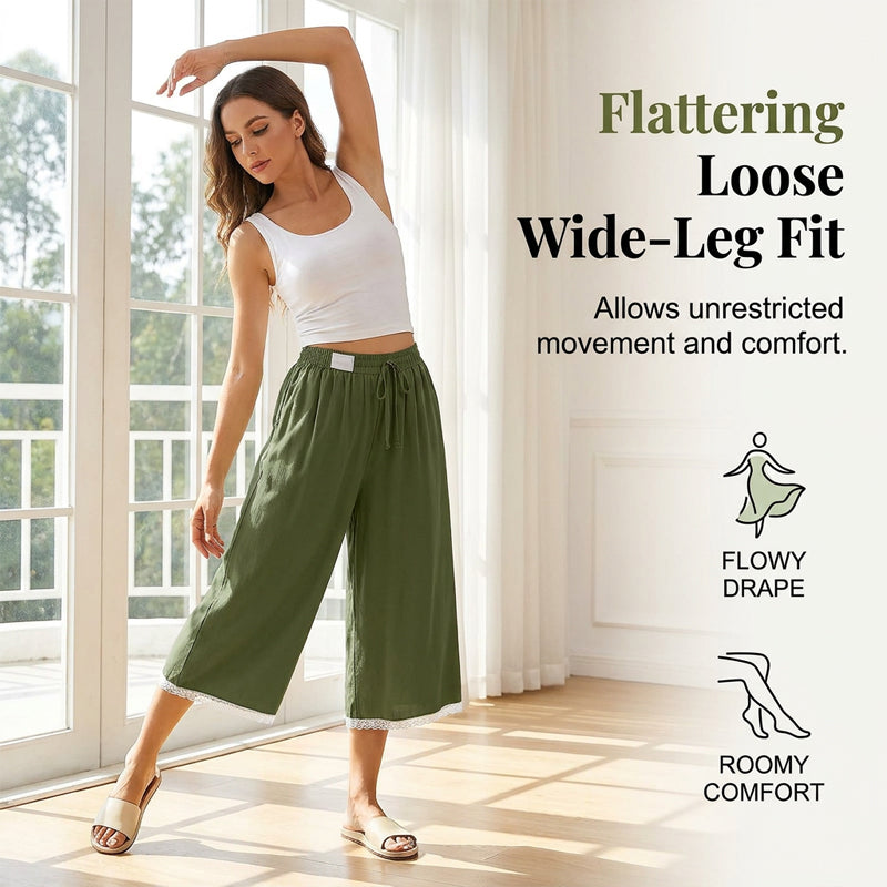 👖 Pantalon 7/8 ample femme, avec dentelle & poches - Confort & Élégance ✨