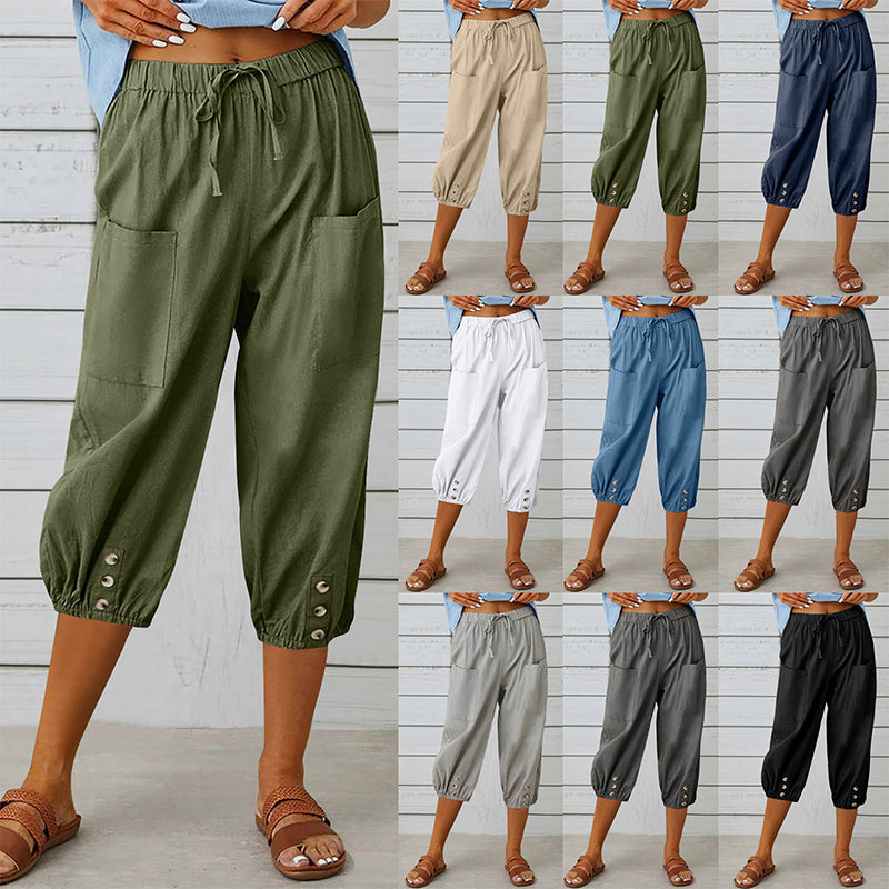 Pantalon capri décontracté pour femme avec poches