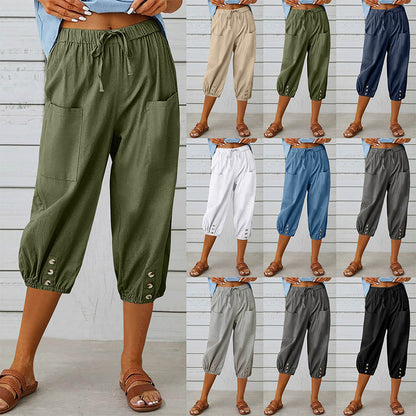 Pantalon capri décontracté pour femme avec poches