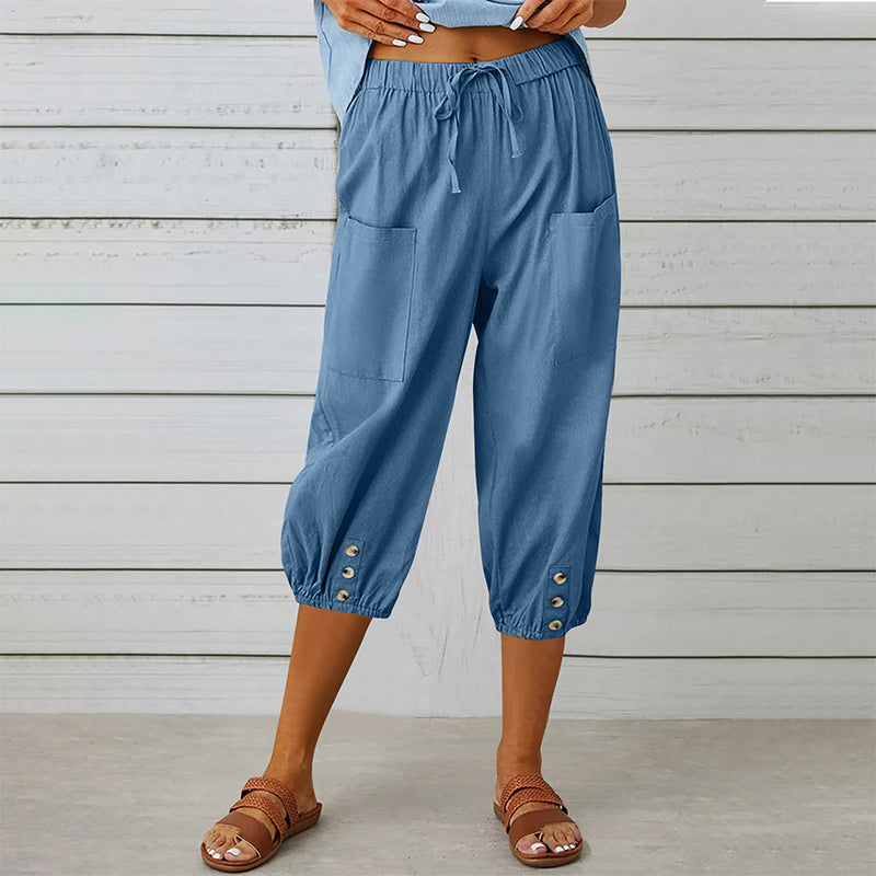 Pantalon capri décontracté pour femme avec poches