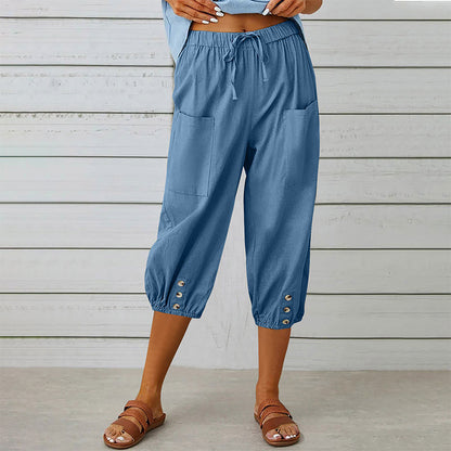 Pantalon capri décontracté pour femme avec poches