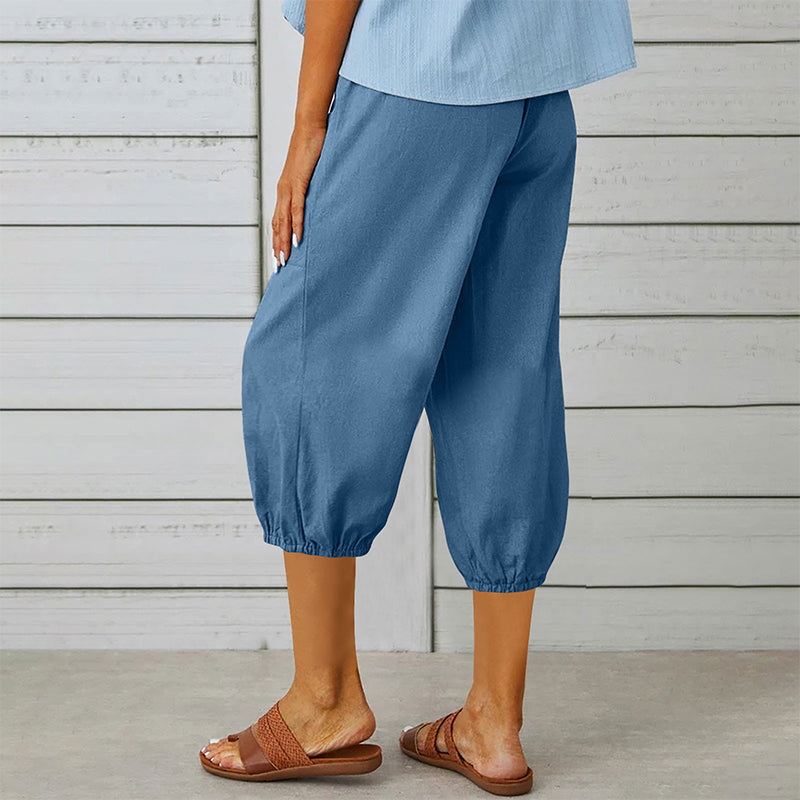 Pantalon capri décontracté pour femme avec poches