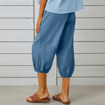 Pantalon capri décontracté pour femme avec poches