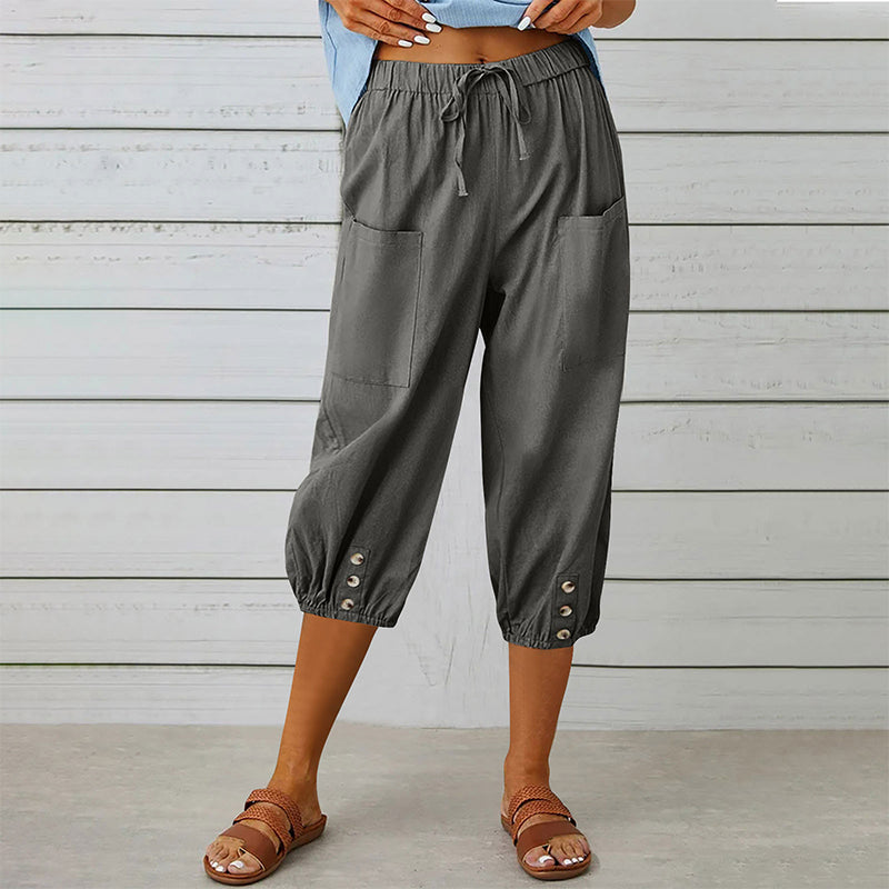 Pantalon capri décontracté pour femme avec poches