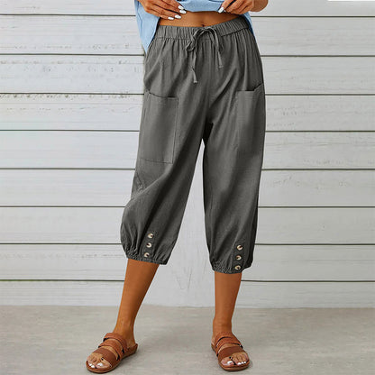 Pantalon capri décontracté pour femme avec poches
