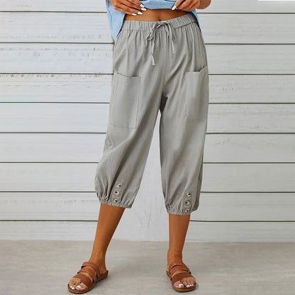 Pantalon capri décontracté pour femme avec poches