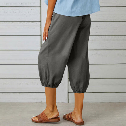 Pantalon capri décontracté pour femme avec poches