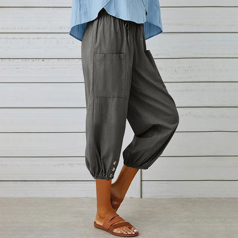 Pantalon capri décontracté pour femme avec poches