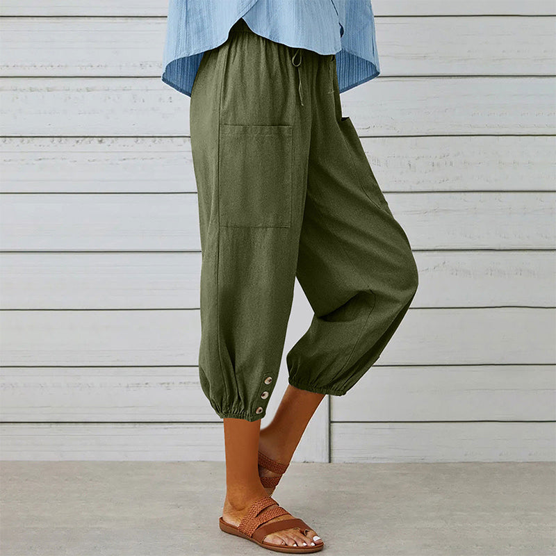 Pantalon capri décontracté pour femme avec poches