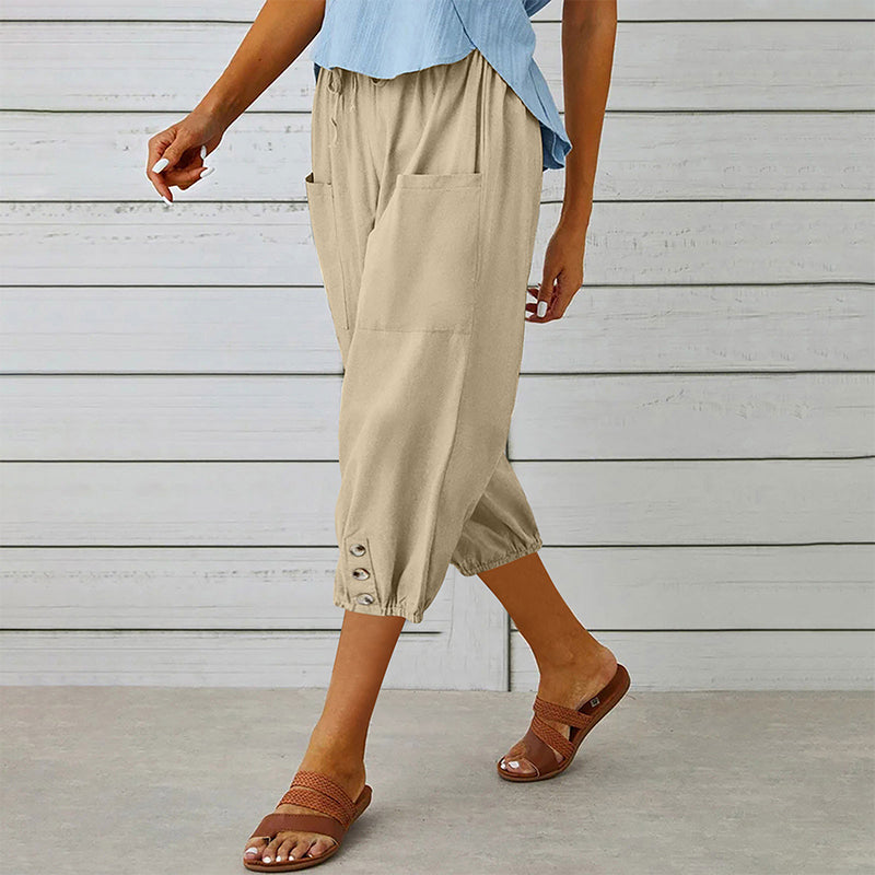Pantalon capri décontracté pour femme avec poches