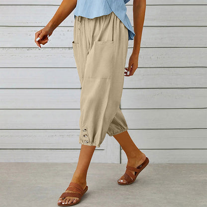 Pantalon capri décontracté pour femme avec poches