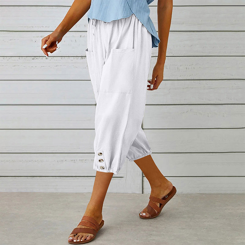 Pantalon capri décontracté pour femme avec poches