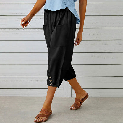 Pantalon capri décontracté pour femme avec poches