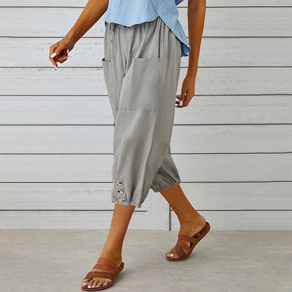 Pantalon capri décontracté pour femme avec poches