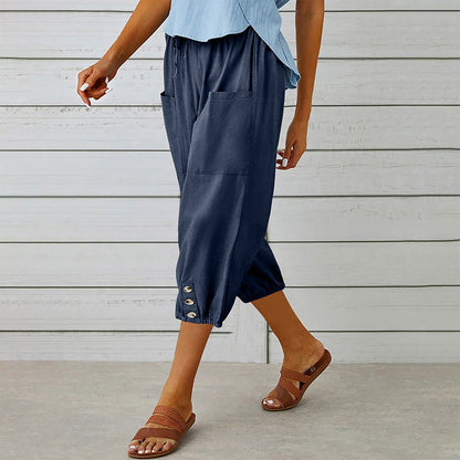 Pantalon capri décontracté pour femme avec poches