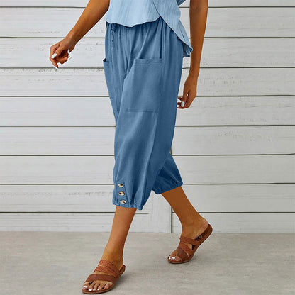 Pantalon capri décontracté pour femme avec poches