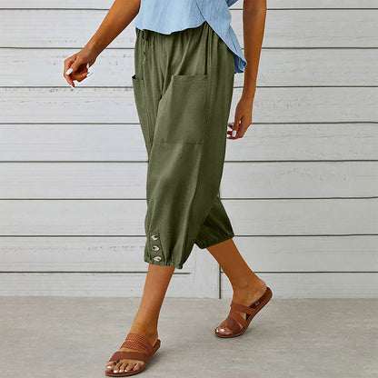 Pantalon capri décontracté pour femme avec poches