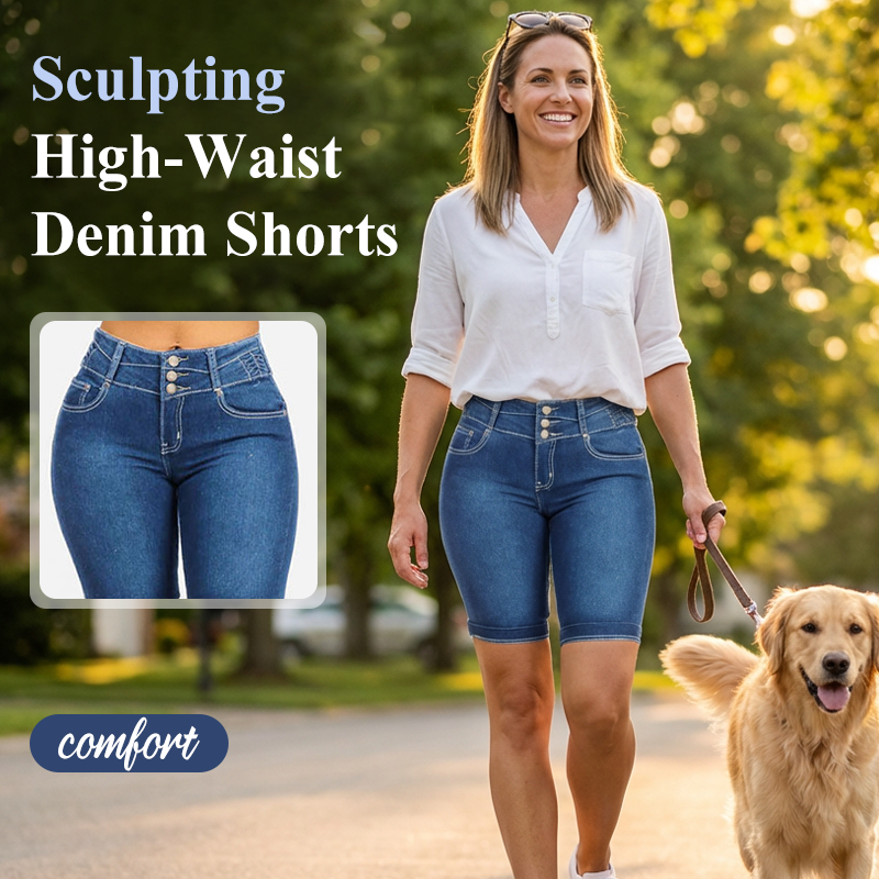Short en jean extensible à taille haute pour femme