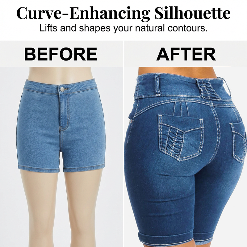 Short en jean extensible à taille haute pour femme