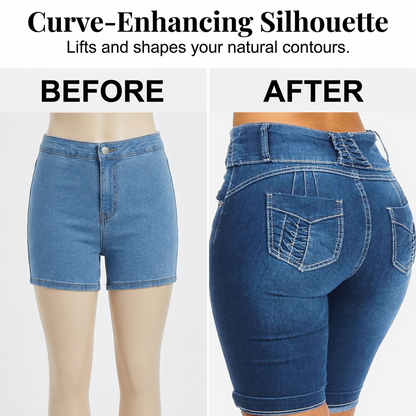 Short en jean extensible à taille haute pour femme