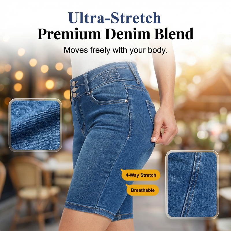 Short en jean extensible à taille haute pour femme