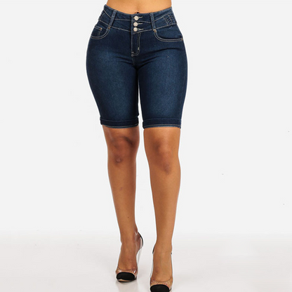 Short en jean extensible à taille haute pour femme